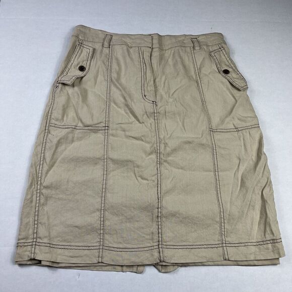 Calvin Klein Womens Utility Pencil Skirt Tan Knee Length Safari Casual Size 16 - Picture 1 of 9